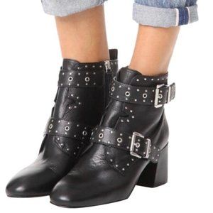 Rebecca Minkoff Logan Studded Buckle Booties Black Lamba 9.5